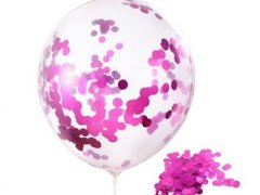 Balon transparent cu Confetti, suport, fucsia
